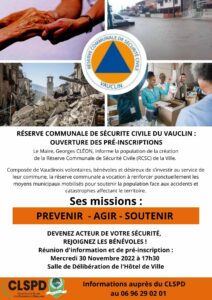 Recrutement bénévoles réserve communale de sécurité civile