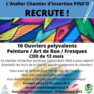 Recrutement ouvriers polyvalents - Chantier d'insertion Pins'O