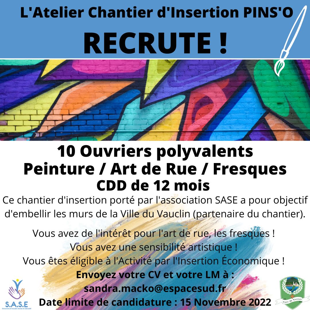 Recrutement ouvriers polyvalents - Chantier d'insertion Pins'O