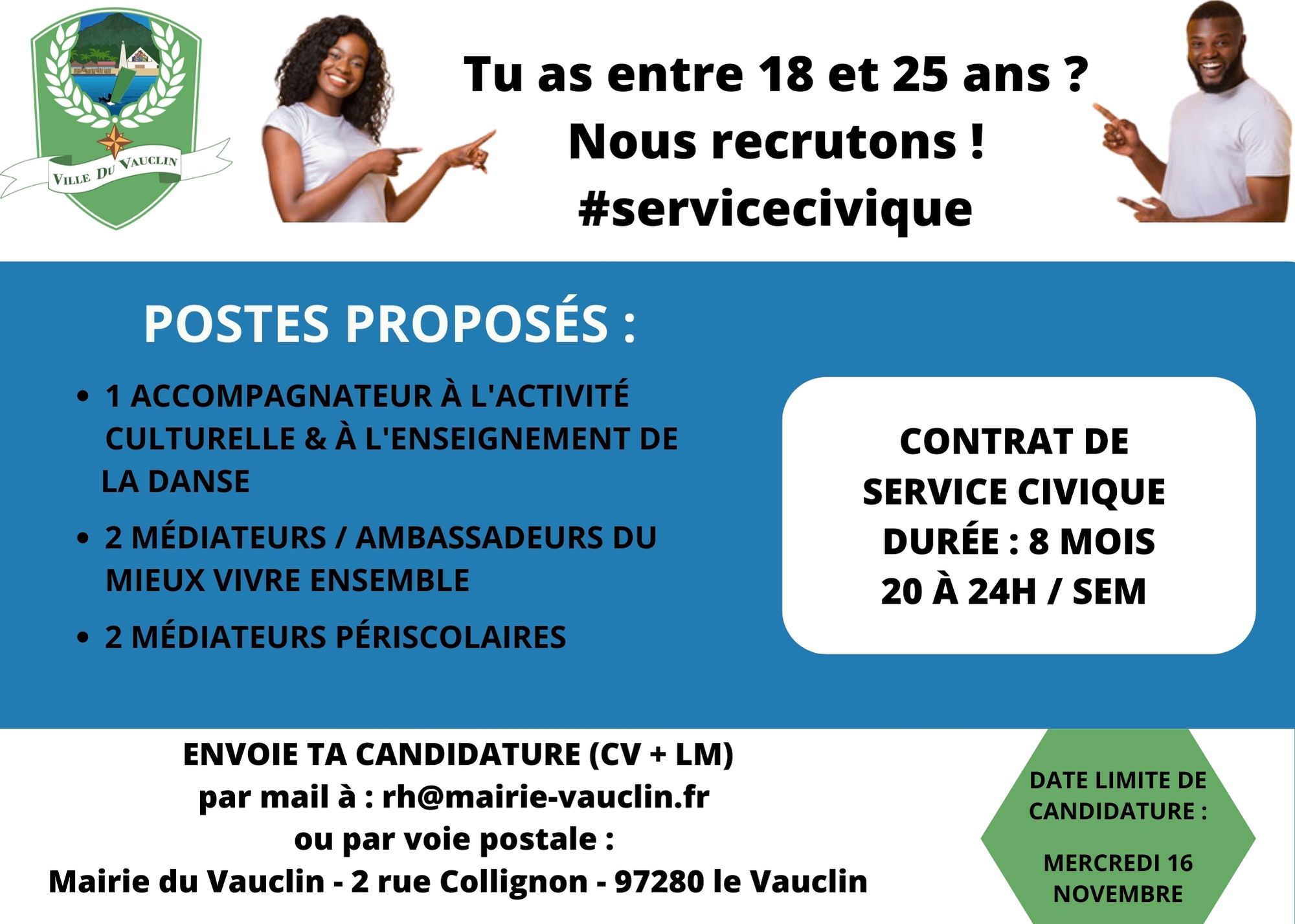 Recrutement Service Civique - Ville du Vauclin