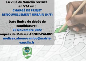 Recrutement Chargé de Projets Renouvellement Urbain en VTA